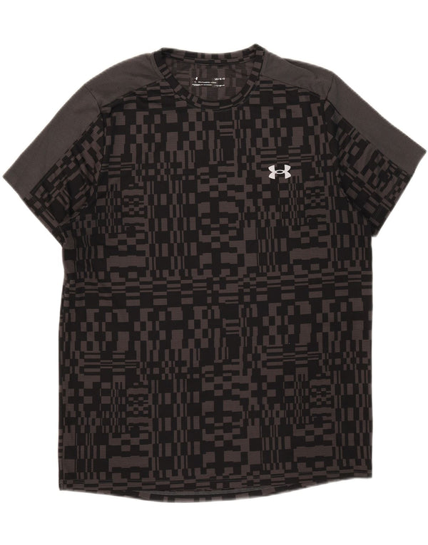 Under Armour Mens Heat Gear T-Shirt Top Large Black Geometric Polyester