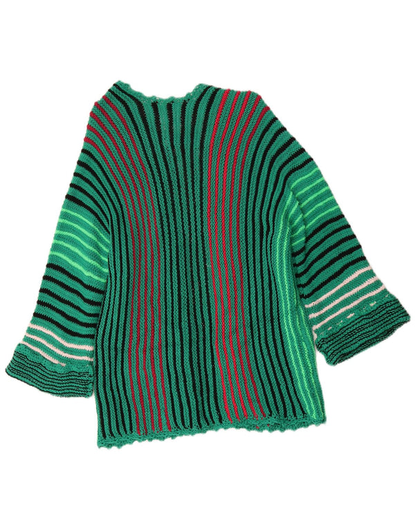 Vintage Womens 3/4 Sleeve Cardigan Sweater UK 14 Large Green Striped