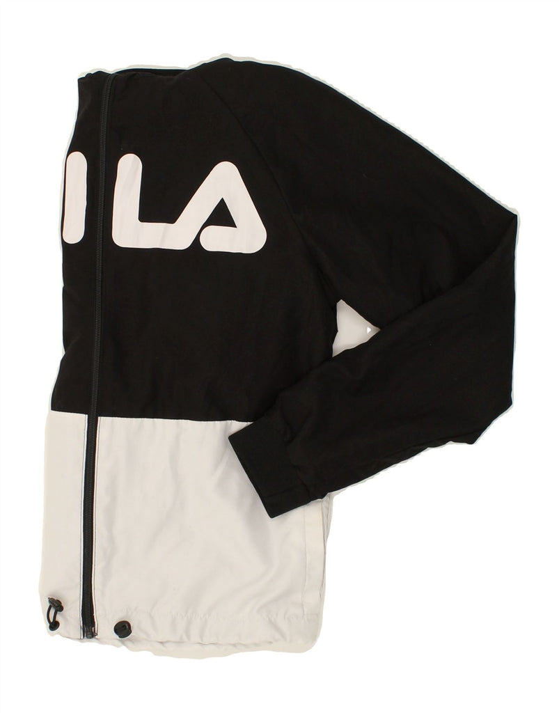 FILA Mens Graphic Rain Jacket UK 36 Small Black Colourblock Polyester | Vintage Fila | Thrift | Second-Hand Fila | Used Clothing | Messina Hembry 