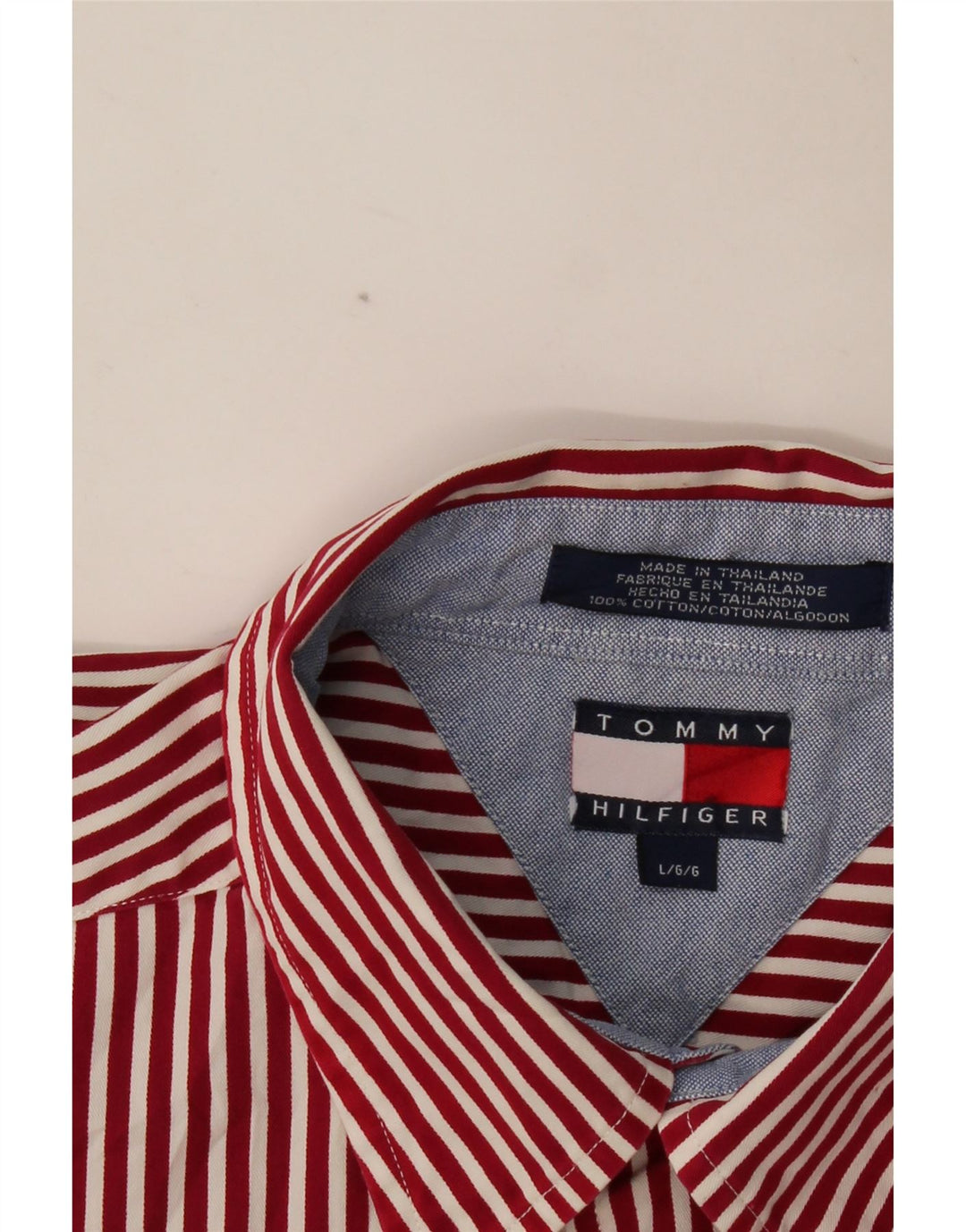 TOMMY HILFIGER Mens Shirt Large Red Pinstripe Cotton