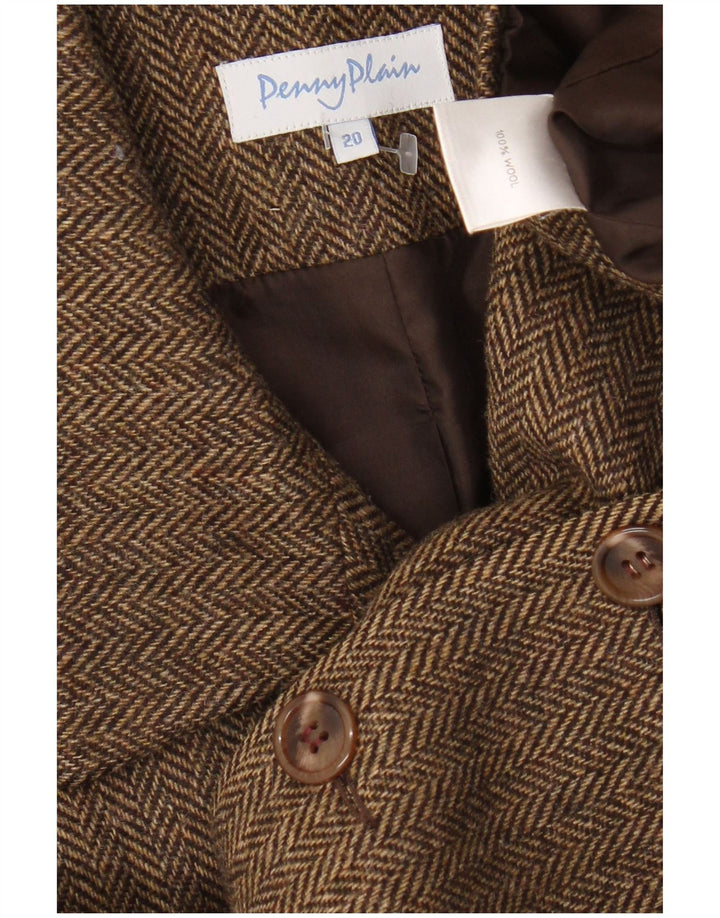 Penny Plain Womens 4 Button Blazer Jacket UK 20 2XL Brown Herringbone Wool