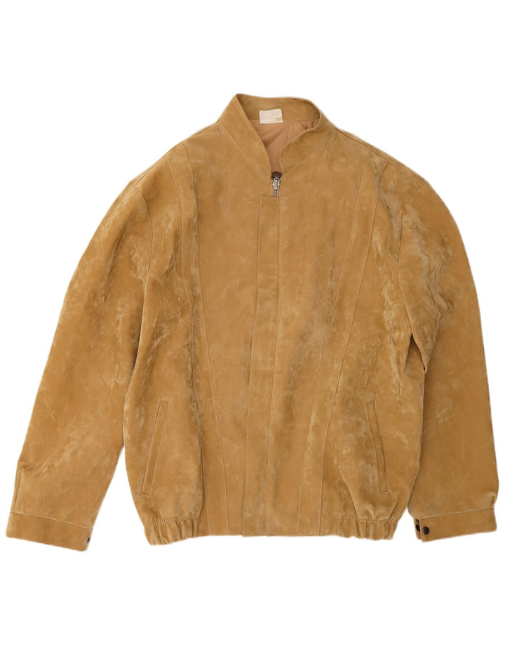 Vintage Mens Suede Bomber Jacket UK 40 Large Beige