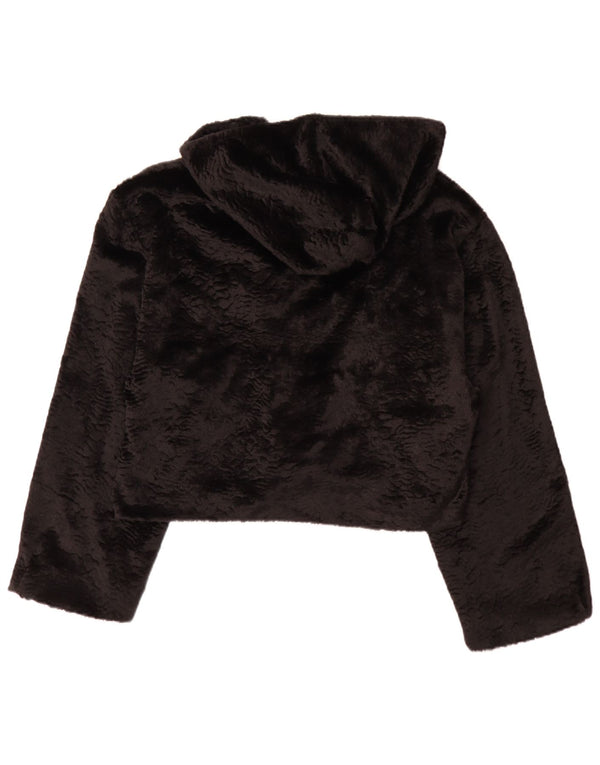 Vintage Womens Relaxed Fit Hooded Faux Fur Bolero Jacket UK 14 Large Black