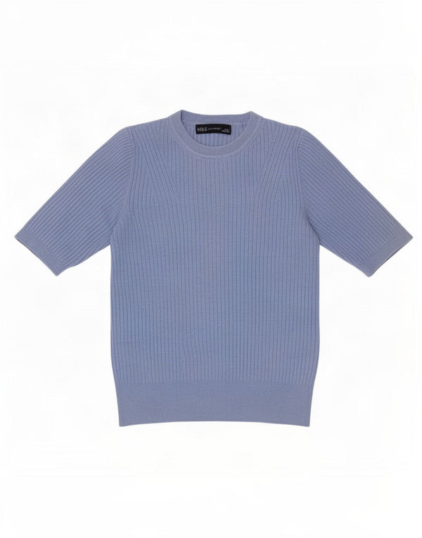 Marks & Spencer Womens Crew Neck Jumper Sweater UK 8 Small Blue