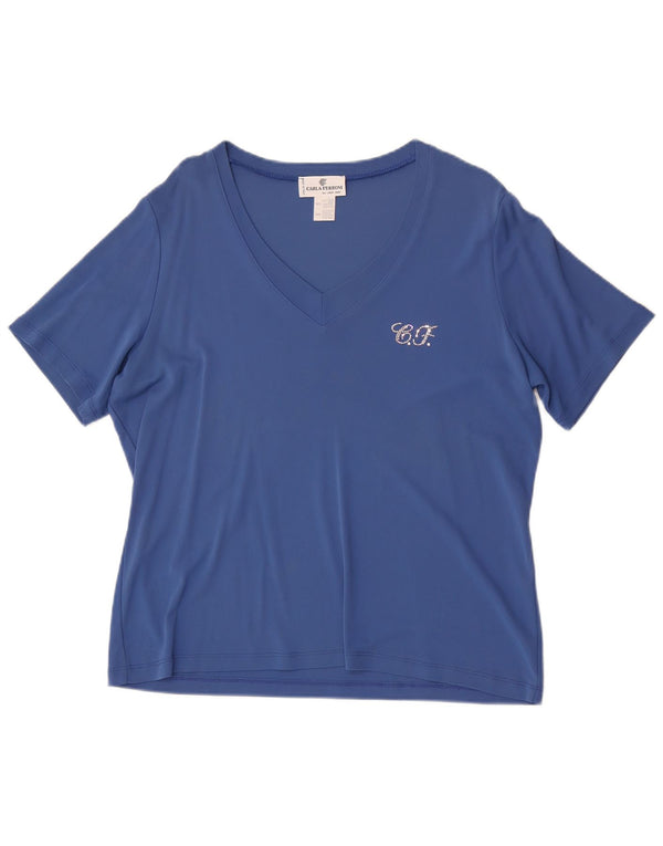 CARLA FERRONI Womens T-Shirt Top UK 20 2XL Blue Viscose