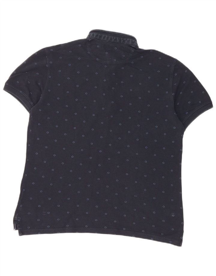 Massimo Dutti Mens Polo Shirt Large Navy Blue Spotted