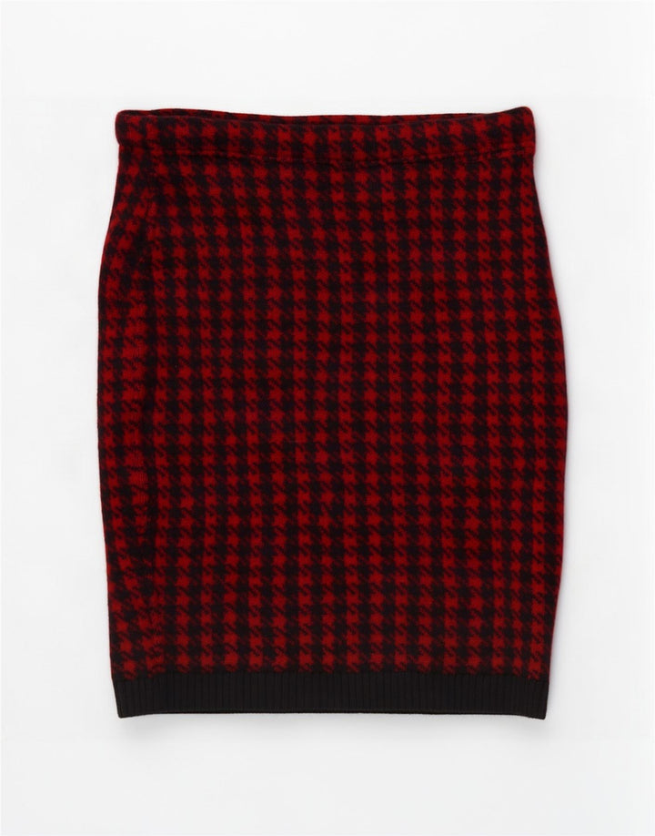 Vintage Womens Knit Pencil Skirt W30 Medium Red Houndstooth