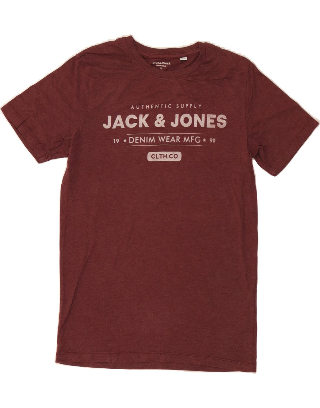 JACK & JONES Mens Graphic T-Shirt Top Medium Burgundy Cotton Vintage Jack & Jones and Second-Hand Jack & Jones from Messina Hembry 
