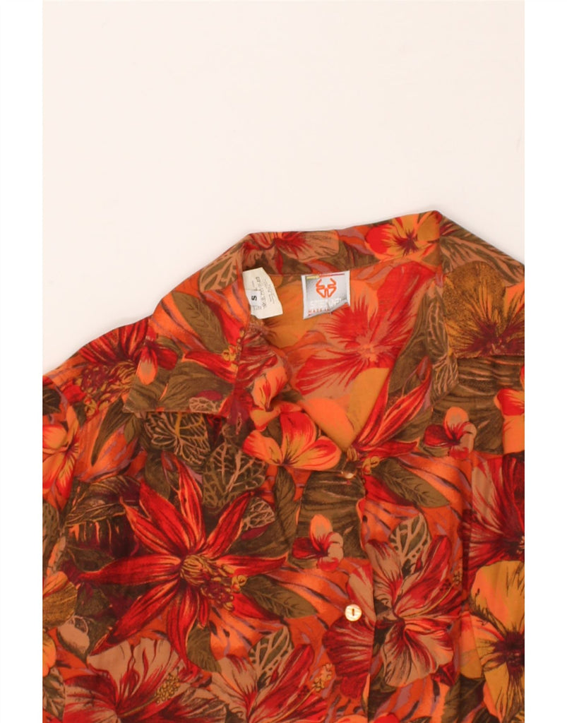 STEFANEL Womens Short Sleeve Shirt UK 10 Small Orange Floral Rayon | Vintage Stefanel | Thrift | Second-Hand Stefanel | Used Clothing | Messina Hembry 