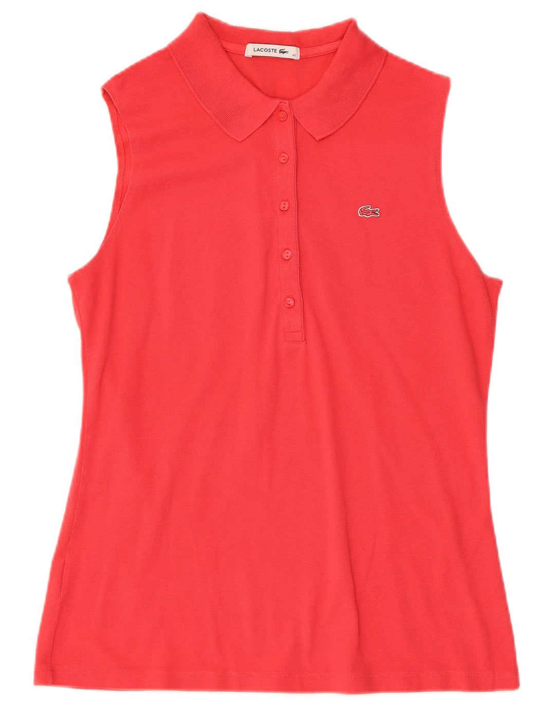 LACOSTE Womens Sleeveless Polo Shirt Size 42 Large Red Cotton
