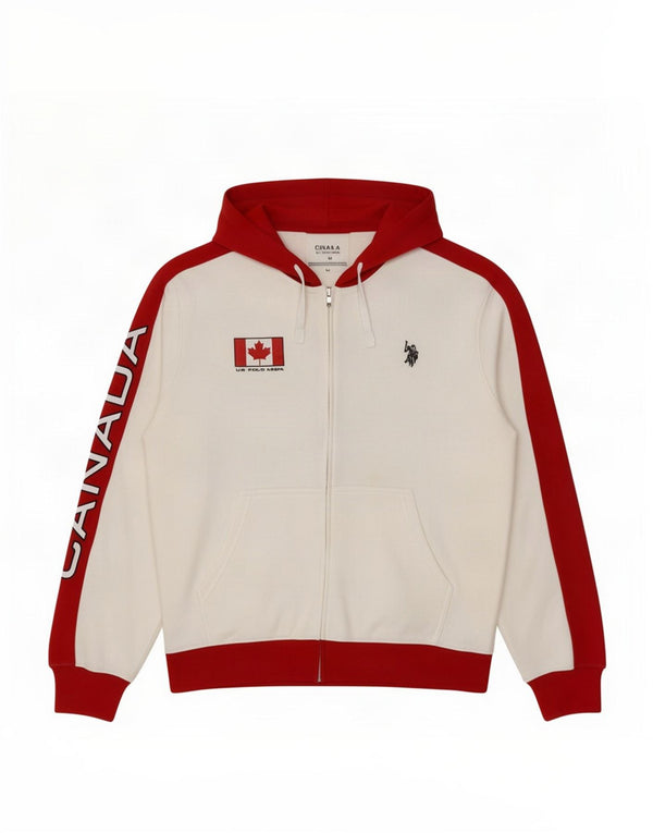 U.S. Polo Assn. Mens Graphic Zip Hoodie Sweater Medium White Colourblock