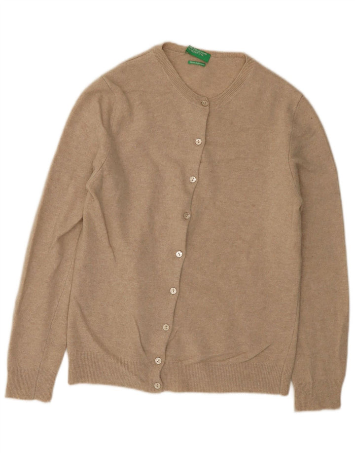Benetton Womens Cardigan Sweater UK 12 Medium Beige New Wool