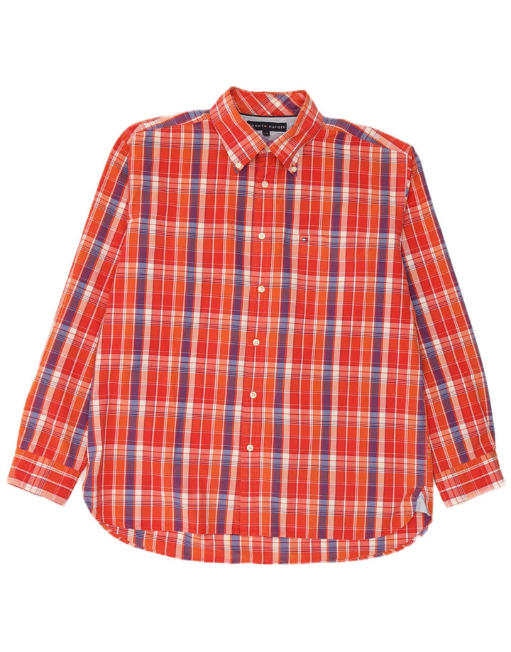 Tommy Hilfiger Mens Shirt Large Orange Check Cotton