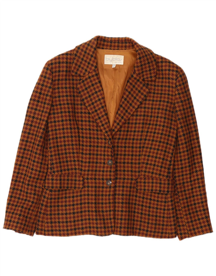 Byblos Womens 3 Button Blazer Jacket IT 44 Medium Brown Houndstooth Wool