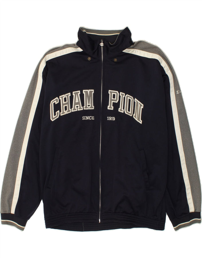 CHAMPION Mens Graphic Tracksuit Top Jacket XL Navy Blue Colourblock Vintage Champion and Second-Hand Champion from Messina Hembry 