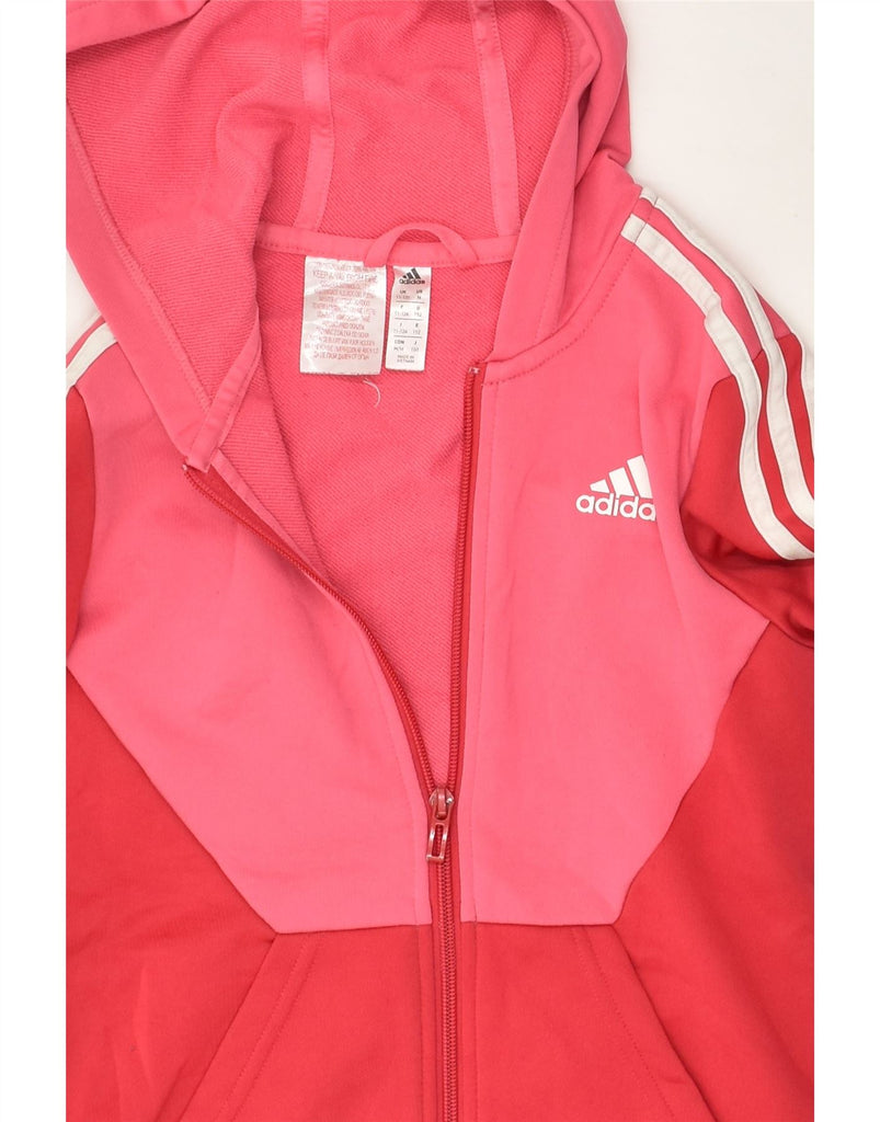 ADIDAS Girls Zip Hoodie Sweater 11-12 Years Red Colourblock Polyester | Vintage Adidas | Thrift | Second-Hand Adidas | Used Clothing | Messina Hembry 