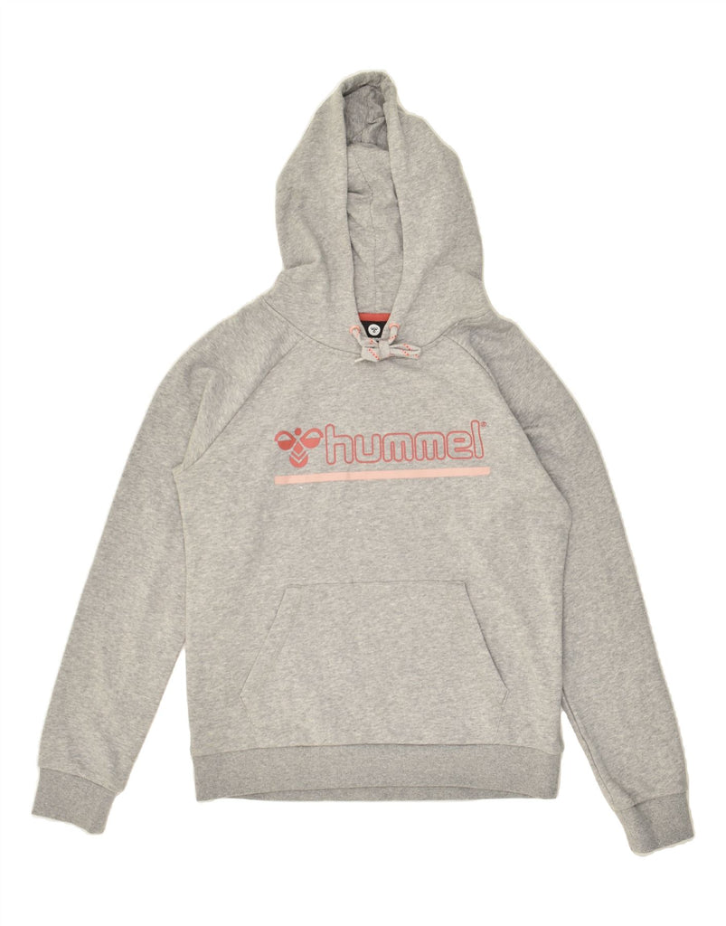 HUMMEL Womens Graphic Hoodie Jumper UK 14 Medium Grey Cotton | Vintage Hummel | Thrift | Second-Hand Hummel | Used Clothing | Messina Hembry 