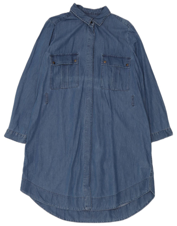 Marks & Spencer Womens Denim Shirt Dress UK 16 Large Blue Cotton