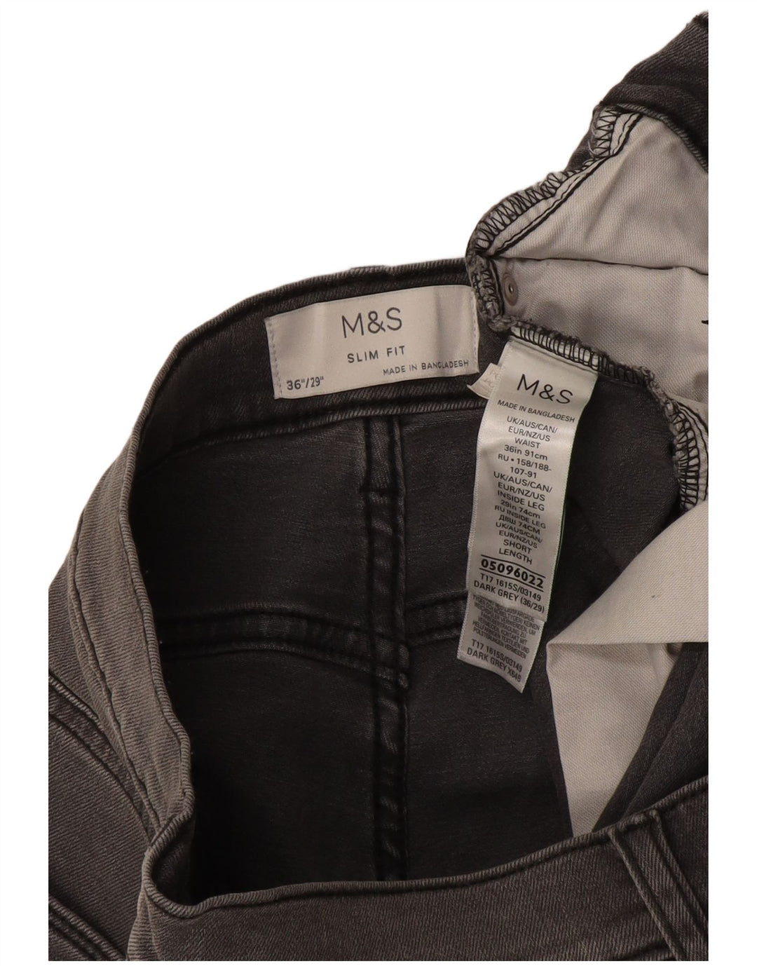 Marks & Spencer Mens Slim Jeans W36 L29 Grey Cotton