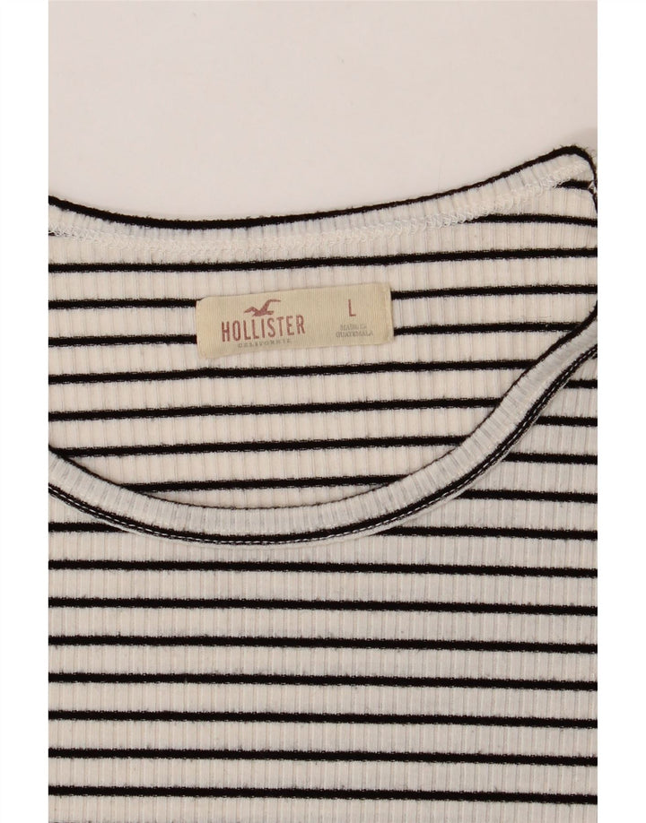 HOLLISTER Womens T-Shirt Top UK 14 Large White Striped Polyester Vintage Hollister and Second-Hand Hollister from Messina Hembry 