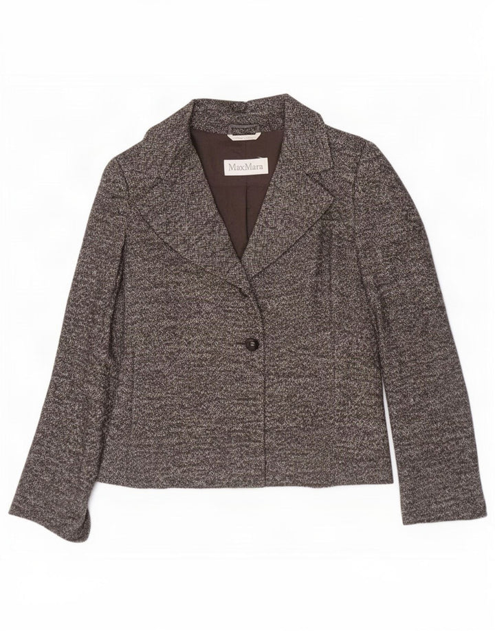 Max Mara Womens 1 Button Blazer Jacket UK 12 Medium Grey Herringbone Wool
