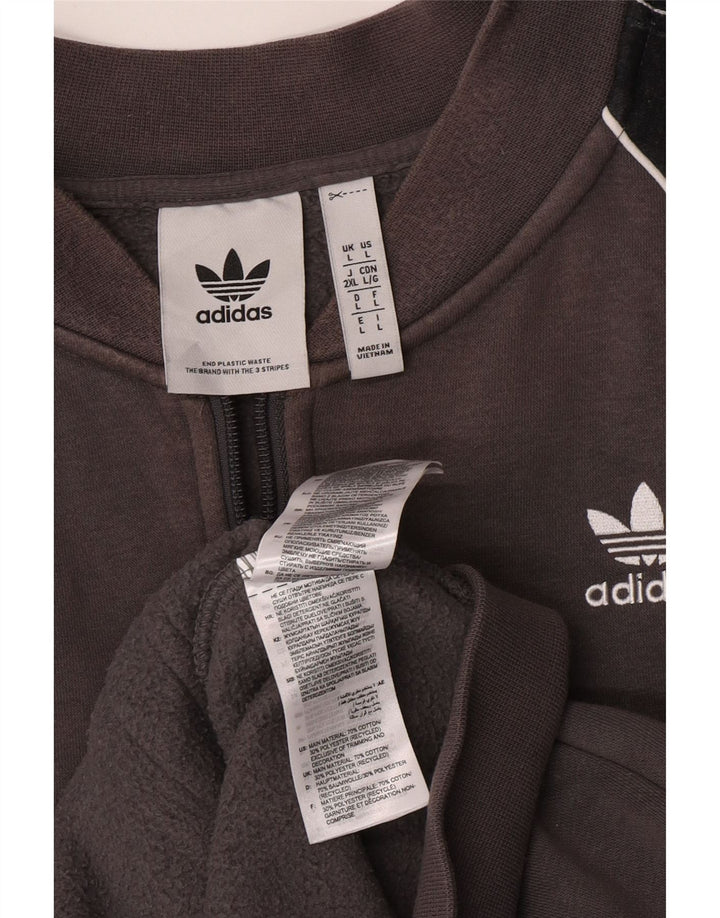 Adidas Mens Tracksuit Top Jacket Large Grey Colourblock Cotton
