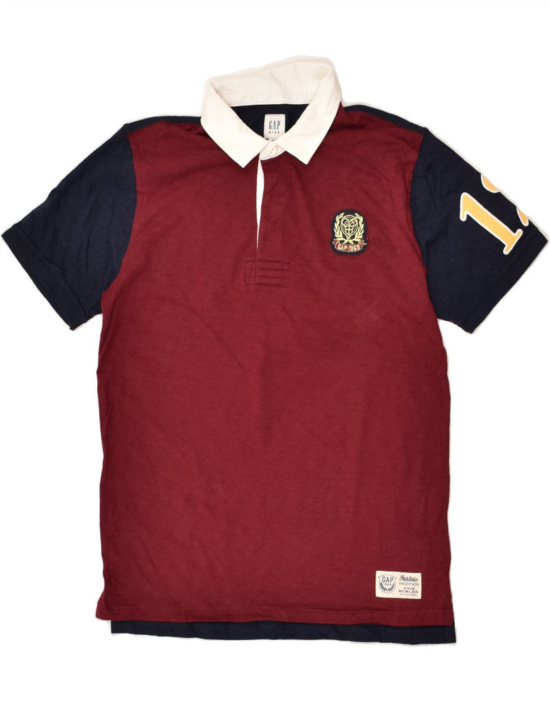 GAP Boys Graphic Polo Shirt 12-13 Years 2XL Maroon Colourblock Cotton | Vintage Gap | Thrift | Second-Hand Gap | Used Clothing | Messina Hembry 