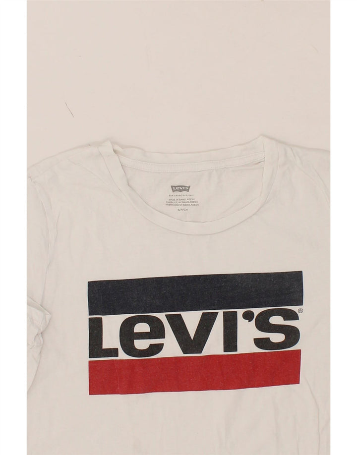 LEVI'S Womens Graphic T-Shirt Top UK 10 Small White Cotton Vintage Levi's and Second-Hand Levi's from Messina Hembry 