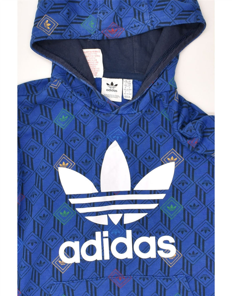 ADIDAS Boys Graphic Hoodie Jumper 13-14 Years  Blue Cotton | Vintage Adidas | Thrift | Second-Hand Adidas | Used Clothing | Messina Hembry 