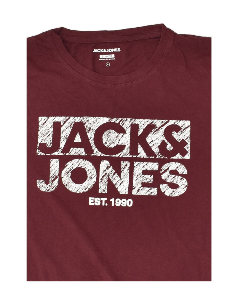 JACK & JONES Mens Graphic T-Shirt Top XL Burgundy | Vintage Jack & Jones | Thrift | Second-Hand Jack & Jones | Used Clothing | Messina Hembry 