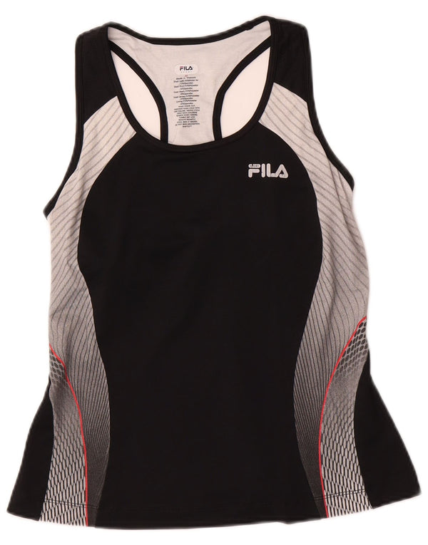 FILA Womens Vest Top UK 12 Medium Black Colourblock Polyester