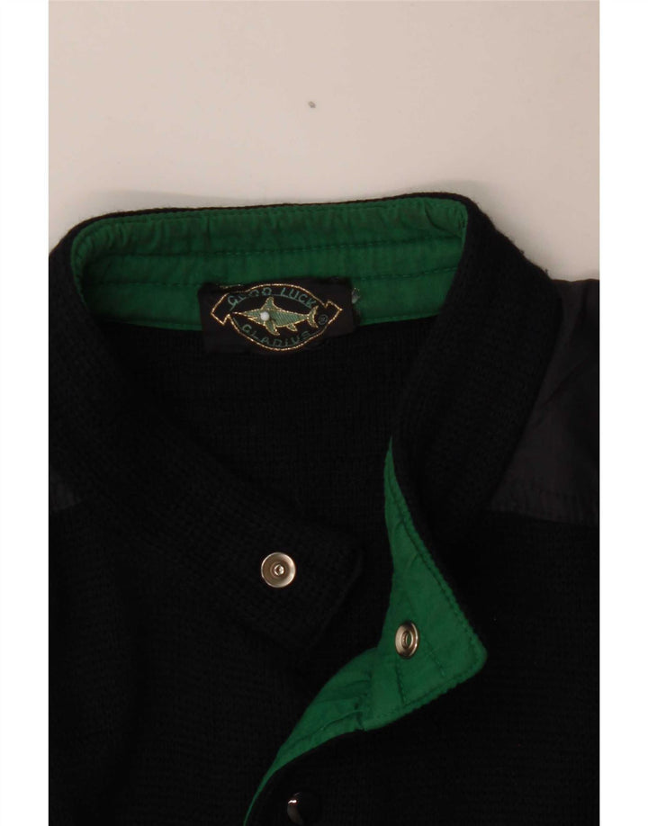Good Luck Mens Cardigan Sweater Medium Navy Blue Colourblock