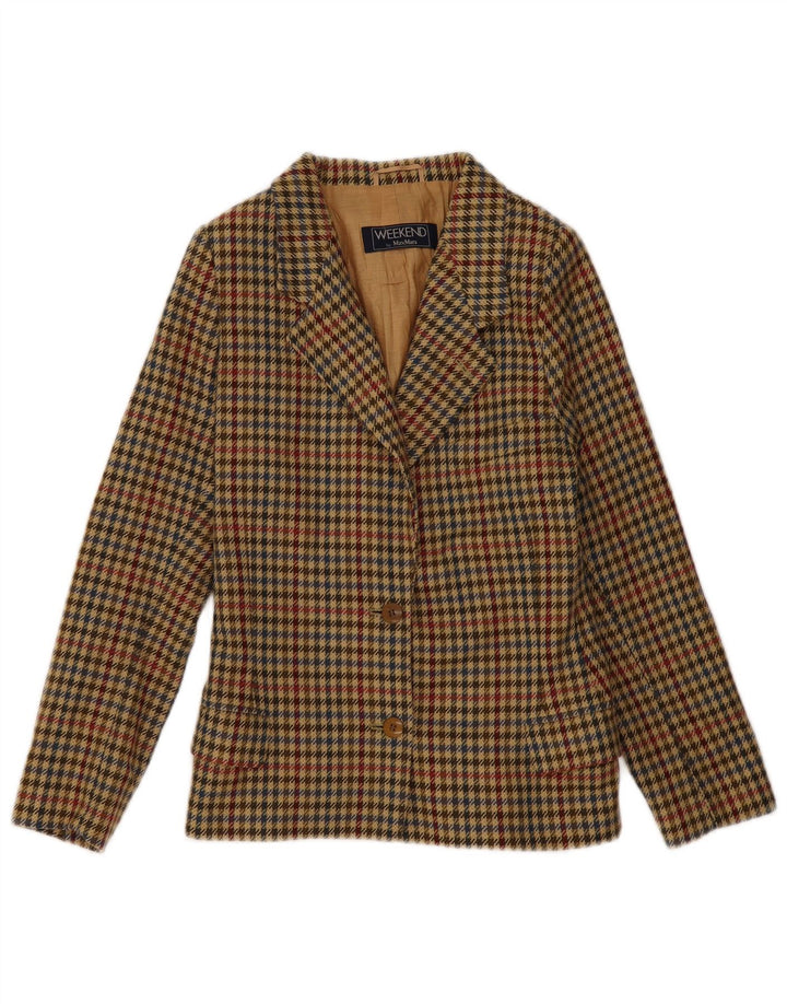 Max Mara Womens Weekend 2 Button Blazer Jacket UK 18 XL Green Houndstooth