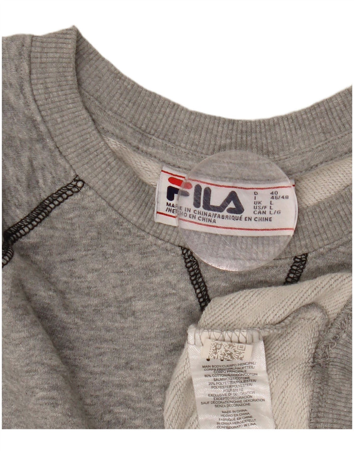 FILA Womens Sweatshirt Jumper UK 16 Large Grey Flecked Cotton