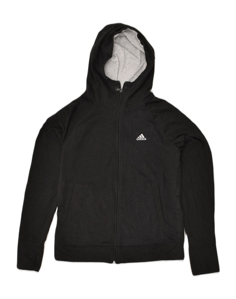 ADIDAS Womens Zip Hoodie Sweater UK 8/10 Small Black Polyester | Vintage Adidas | Thrift | Second-Hand Adidas | Used Clothing | Messina Hembry 