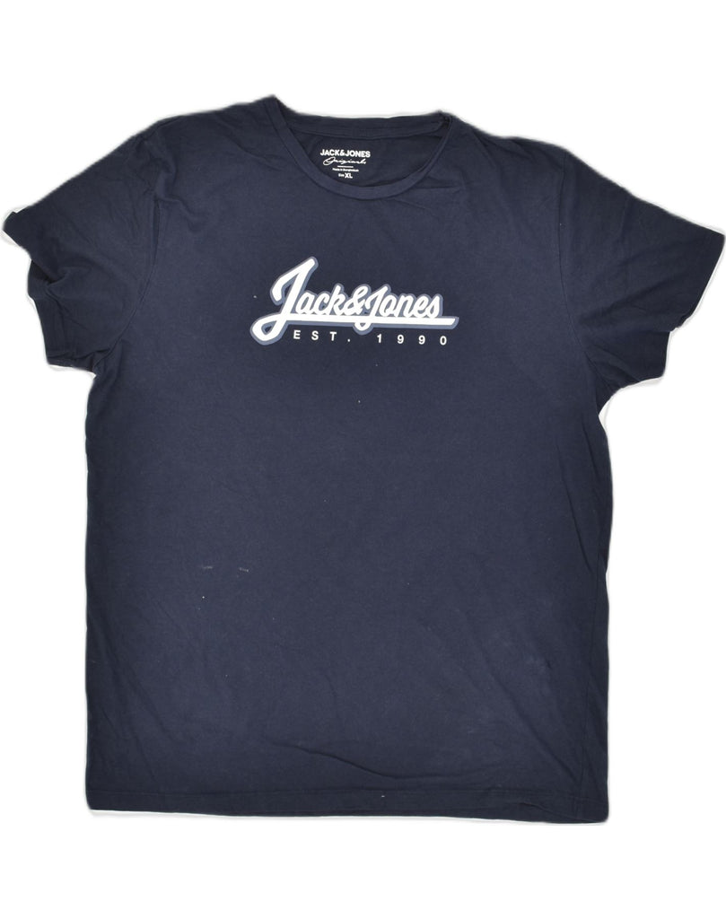 JACK & JONES Mens Graphic T-Shirt Top XL Navy Blue Cotton | Vintage Jack & Jones | Thrift | Second-Hand Jack & Jones | Used Clothing | Messina Hembry 