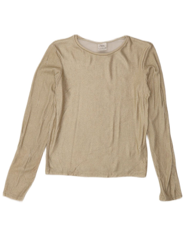 Zara Girls Top Long Sleeve 11-12 Years Gold Viscose
