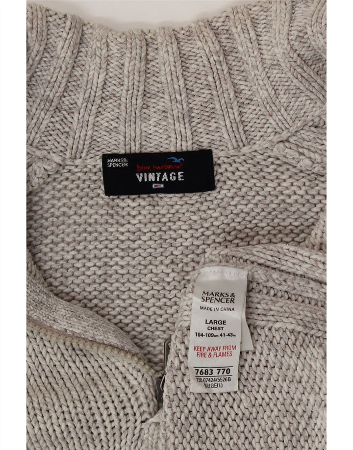 Marks & Spencer Mens Zip Neck Jumper Sweater Large Grey Cotton