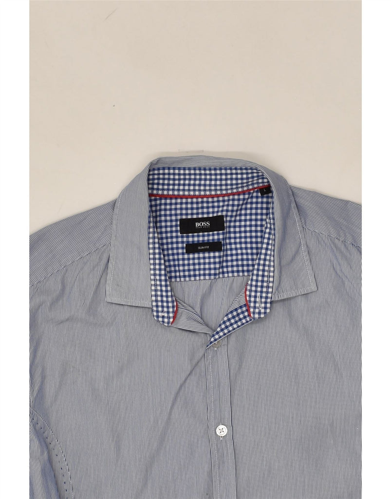 HUGO BOSS Mens Slim Fit Shirt Large Blue Pinstripe Cotton | Vintage Hugo Boss | Thrift | Second-Hand Hugo Boss | Used Clothing | Messina Hembry 