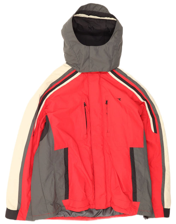 Diadora Mens Hooded Ski Jacket UK 42 XL Red Colourblock Polyamide