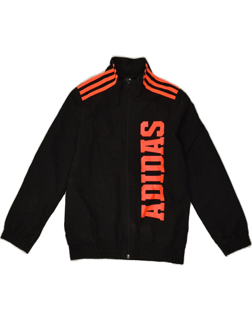 ADIDAS Boys Graphic Tracksuit Top Jacket 7-8 Years Black Polyester | Vintage Adidas | Thrift | Second-Hand Adidas | Used Clothing | Messina Hembry 