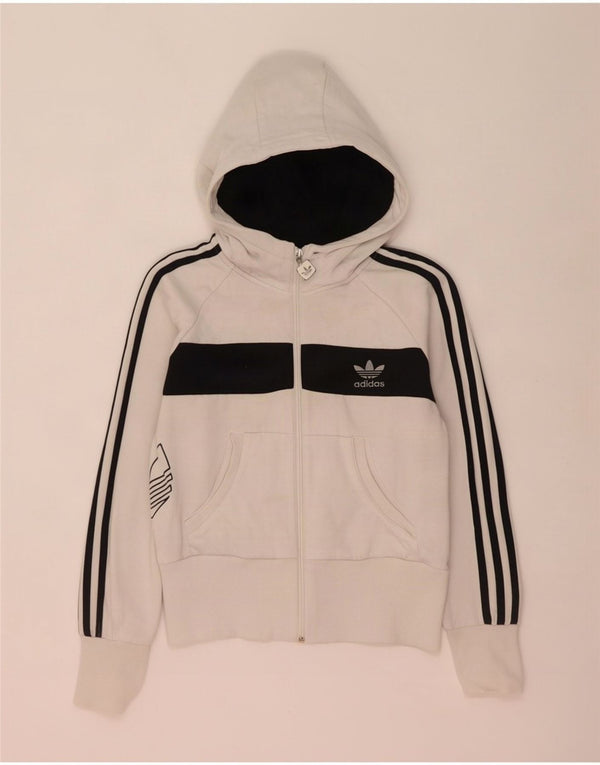 Adidas Womens Graphic Zip Hoodie Sweater IT 44 Medium White Colourblock