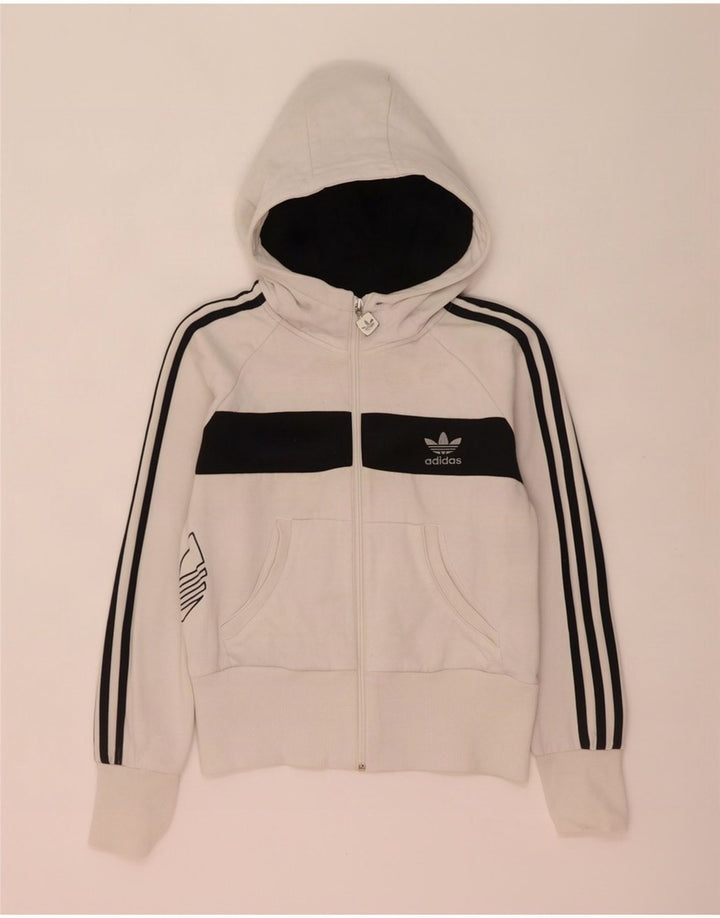Adidas Womens Graphic Zip Hoodie Sweater IT 44 Medium White Colourblock