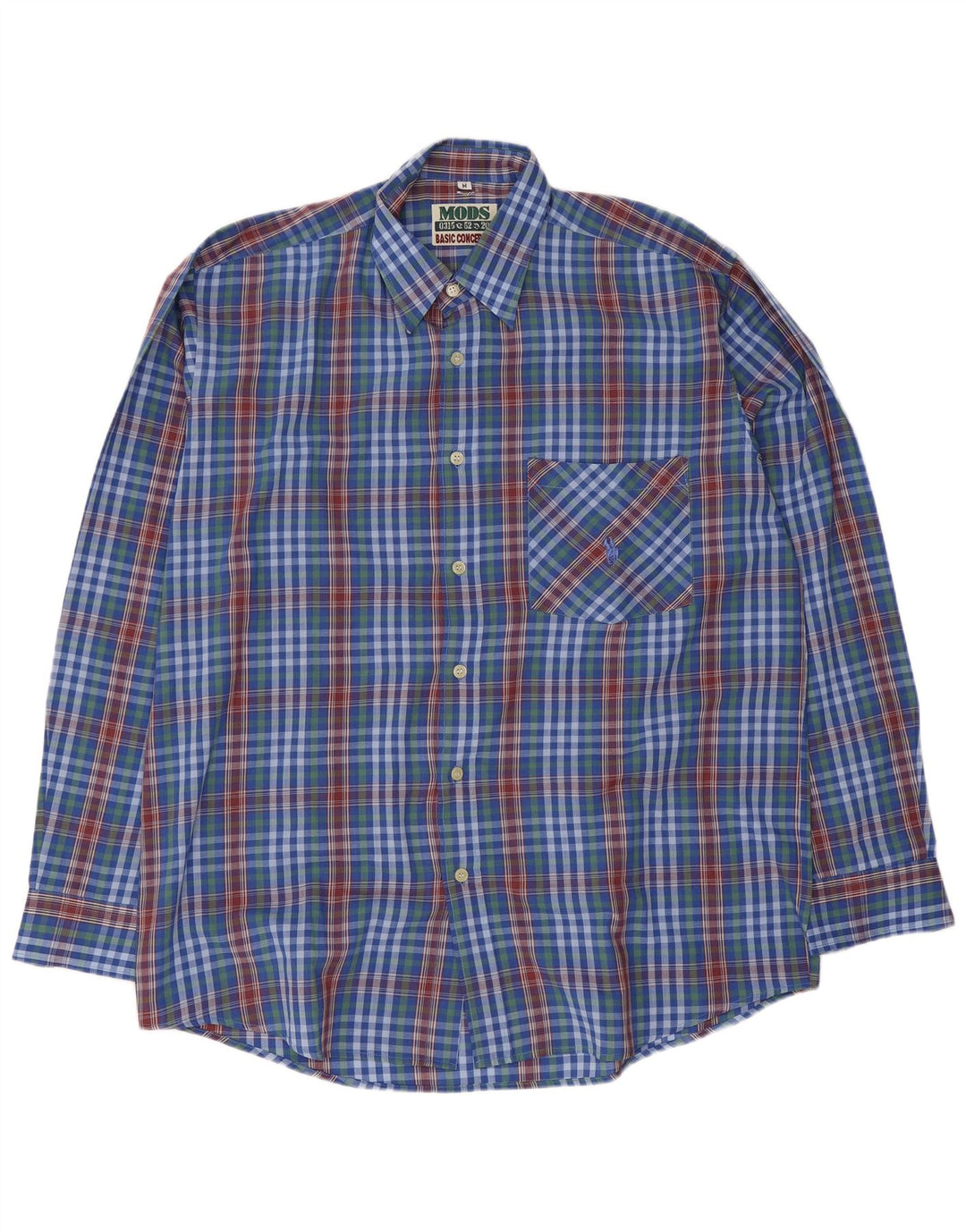 Vintage Mens Shirt Medium Blue Check Polyester