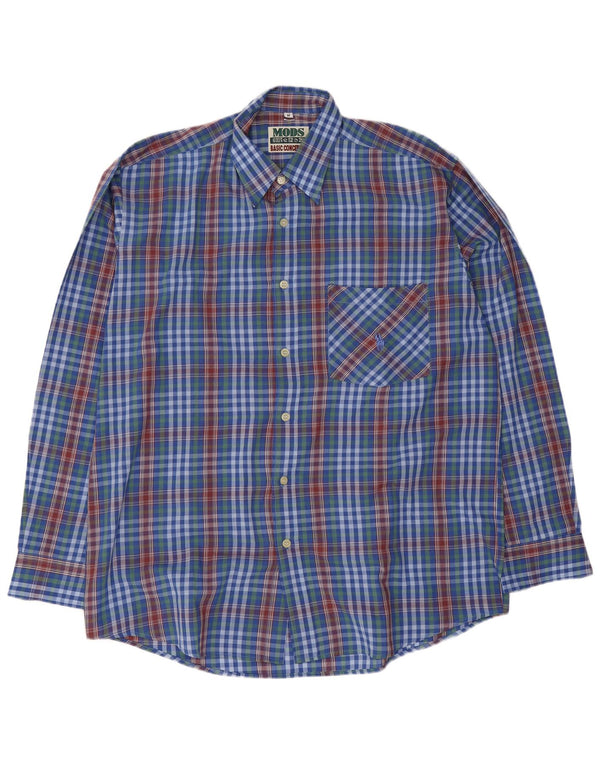 Vintage Mens Shirt Medium Blue Check Polyester