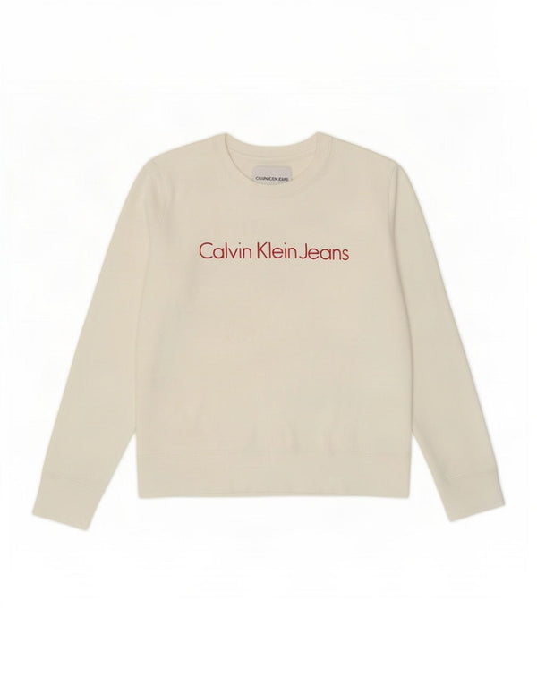 Calvin Klein Jeans Womens Graphic Sweatshirt Jumper UK 14 Medium White