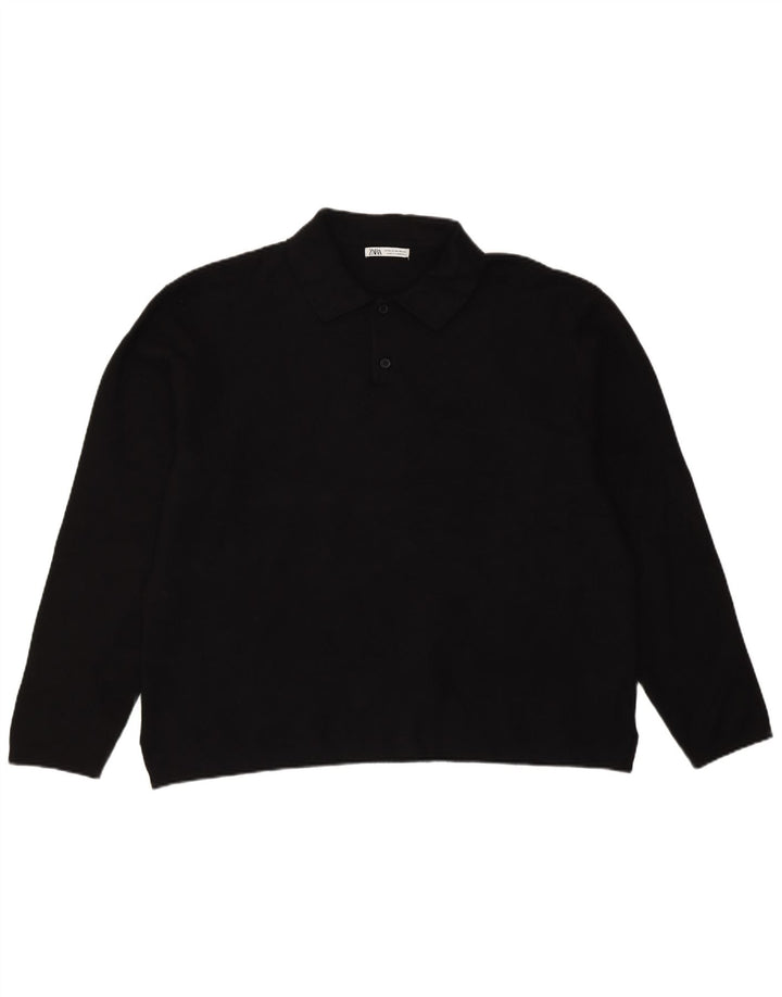 Zara Mens Polo Neck Jumper Sweater XL Black Viscose