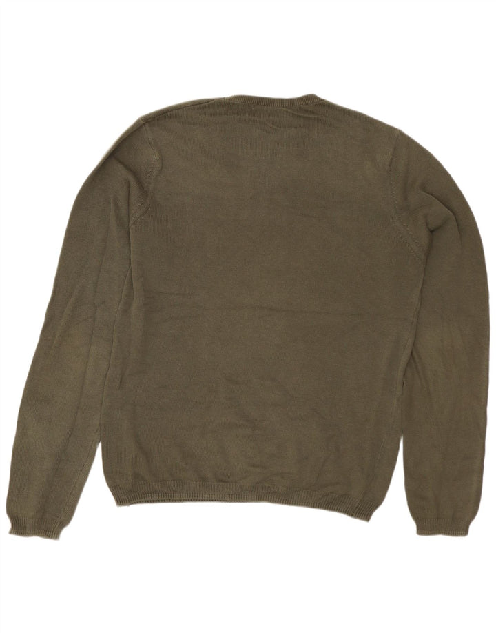 ZARA Mens Graphic Crew Neck Jumper Sweater Medium Khaki Cotton