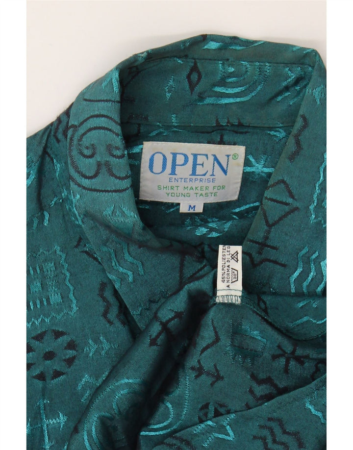 VINTAGE Mens Shirt Medium Turquoise Geometric Polyester Vintage Vintage and Second-Hand Vintage from Messina Hembry 
