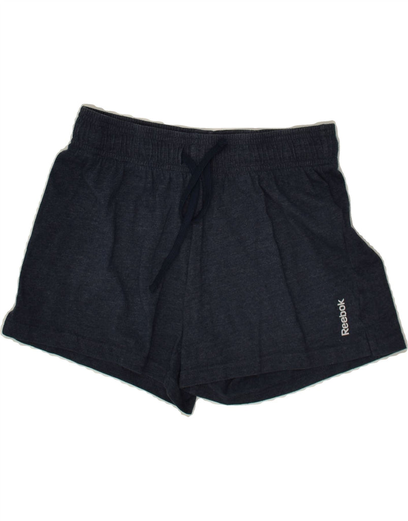 REEBOK Womens Sport Shorts UK 8 Small Navy Blue Cotton | Vintage Reebok | Thrift | Second-Hand Reebok | Used Clothing | Messina Hembry 